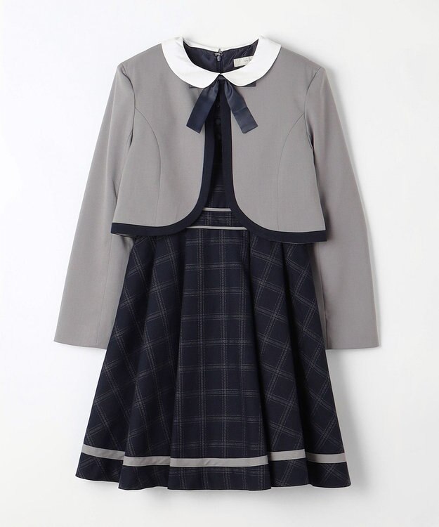 ANY KIDS ボレロ付き ワンピース グレー×ネイビーチェック