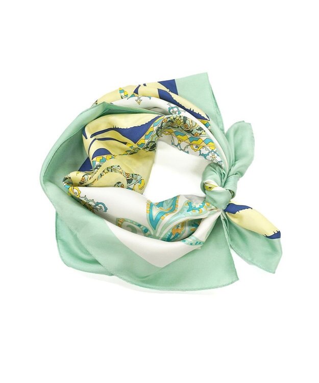 Marca ＜秋の新柄＞【Marcaオリジナル】サークルペイズリー  大判 シルクツイル スカーフ ピスタチオグリーン