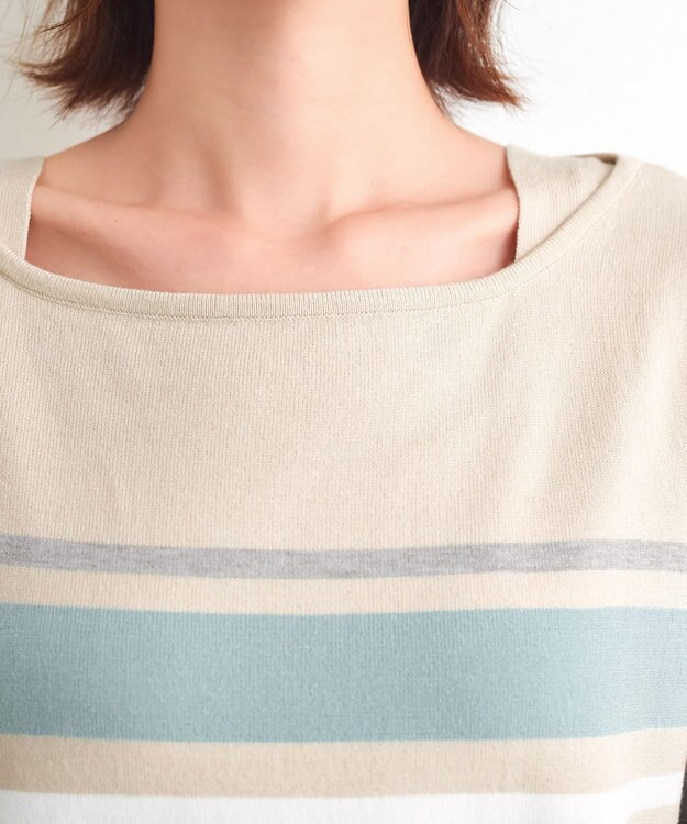 Tiaclasse 【洗える】マルチボーダーニットチュニック ベージュ