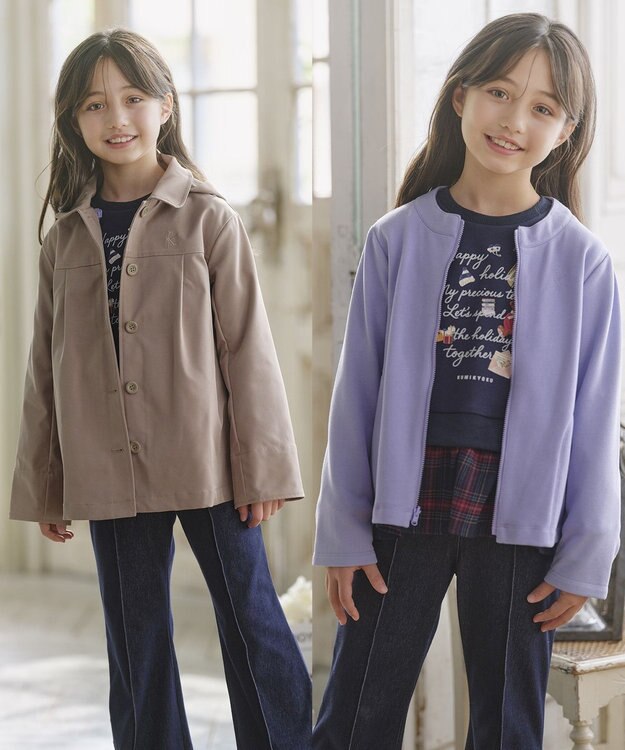 組曲 KIDS 【110-140㎝】3Way アウター ベージュ×ラベンダー