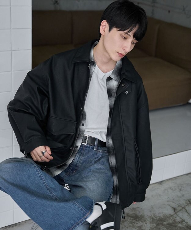 WEGO 【ユニセックス着用ITEM】エコレザー2WAYフライトジャケット ブラック