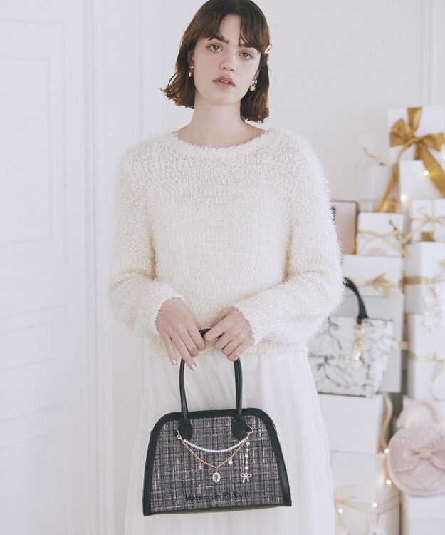 Maison de FLEUR チャーム付きツイード2Wayバッグ Black