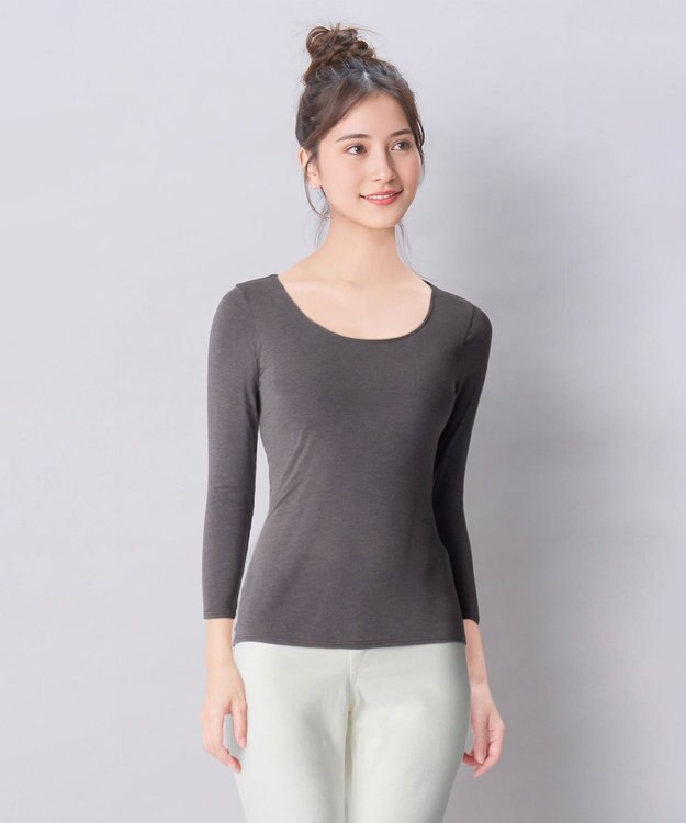 Wing カップ付きインナー あったか素材 ラク きれいなバストシルエット 【シンクロブラトップ】 8分袖 長袖 秋 冬 ET1865 ウイング／ワコール ダークブラウン