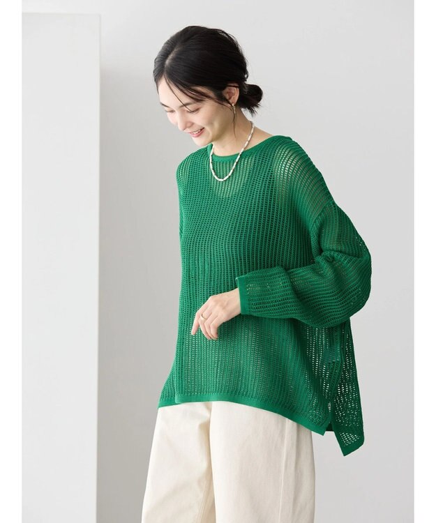 AMERICAN HOLIC 透かし編みメッシュニットプルオーバー Green