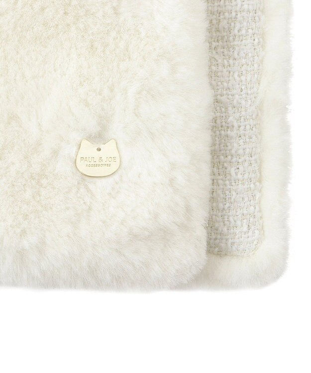 MOONBAT PAUL & JOE ACCESSOIRES フェイクファー×ツイード リバーシブルマフラー ホワイト
