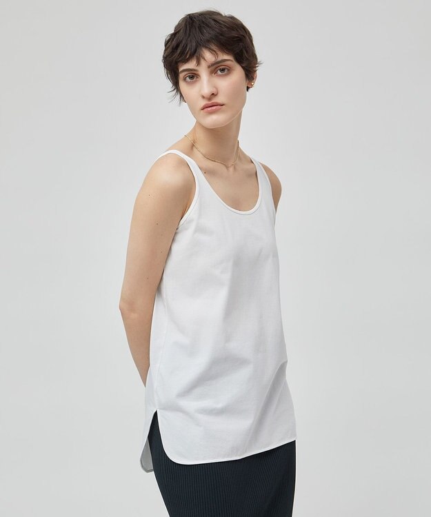 BEIGE， 【洗える】BROIS / コットンシャツテールタンクトップ White
