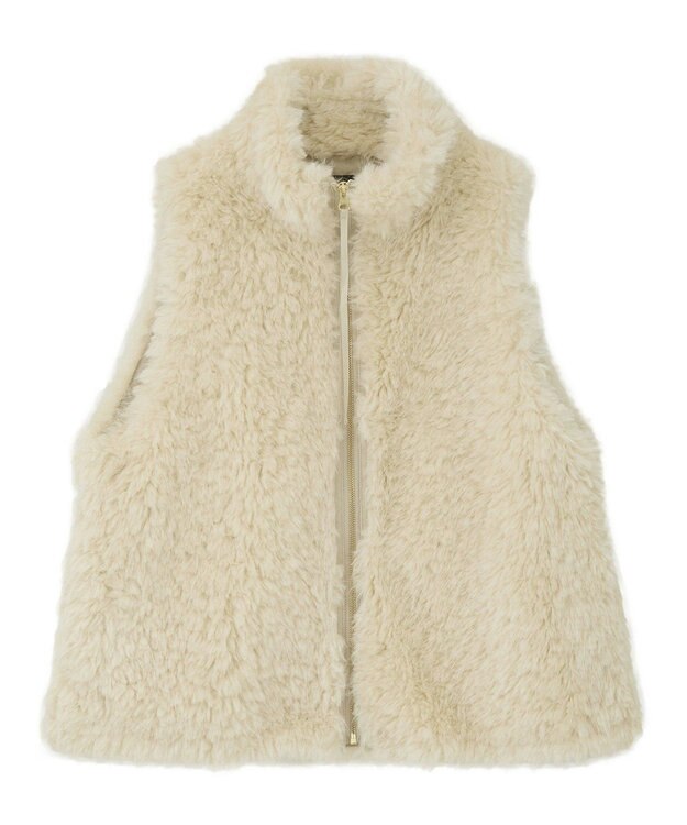 YECCA VECCA カーリーファーZIPジレ Beige