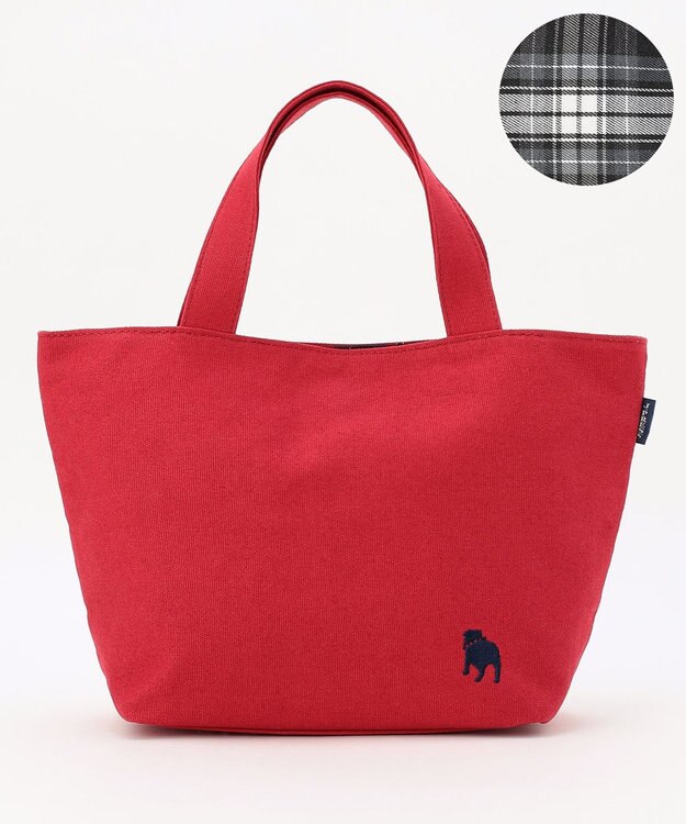 J.PRESS LADIES 【完全受注生産】ポーチ付き キャンバス ミニトートバッグ レッド×グレーチェック系