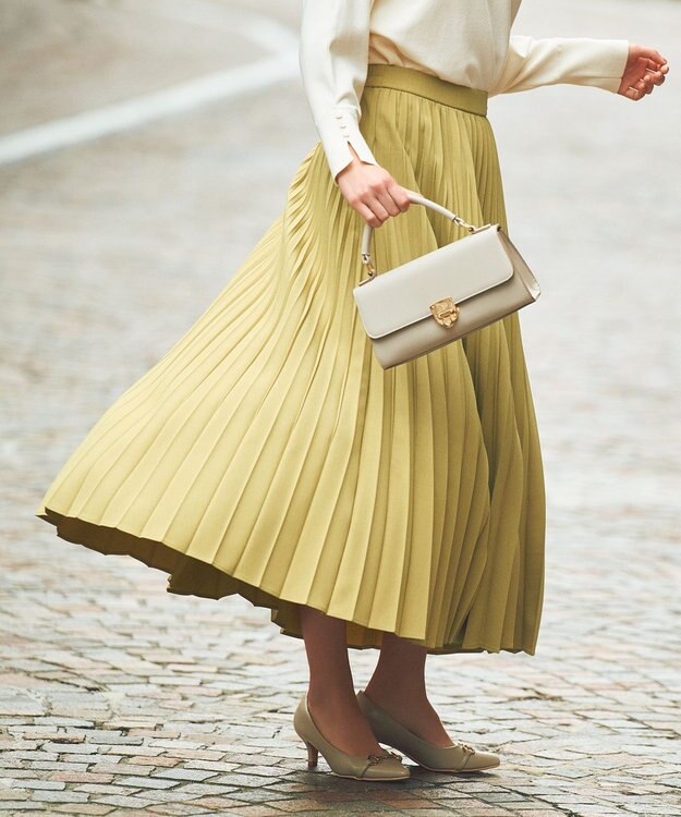 ANY SIS 【UVカット・アンチピリング・洗える】ウーステッドエステル  プリーツスカート シトラスイエロー