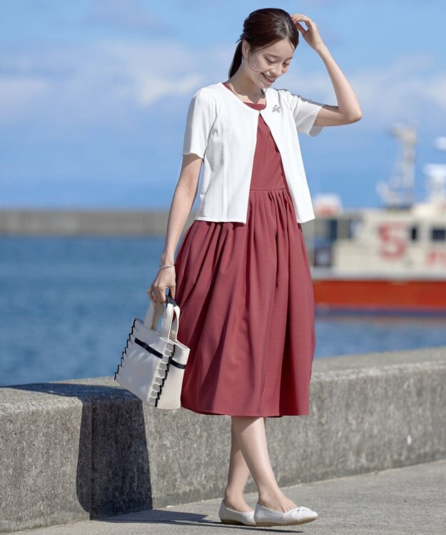 Tiaclasse 【洗える】麻調スクエアネックワンピース ピンク