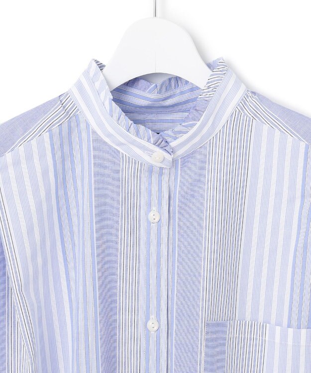 J.PRESS YORK STREET 【WOMEN】キャップスリーブ マルチストライプブラウス サックスブルー系1