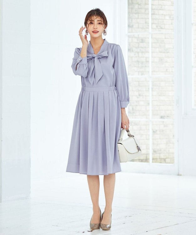 Tiaclasse 【洗える】リボンボウタイワンピース サックスグレー