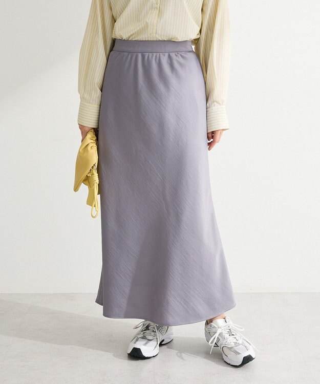 Green Parks 光沢サテンナロースカート Charcoal Gray