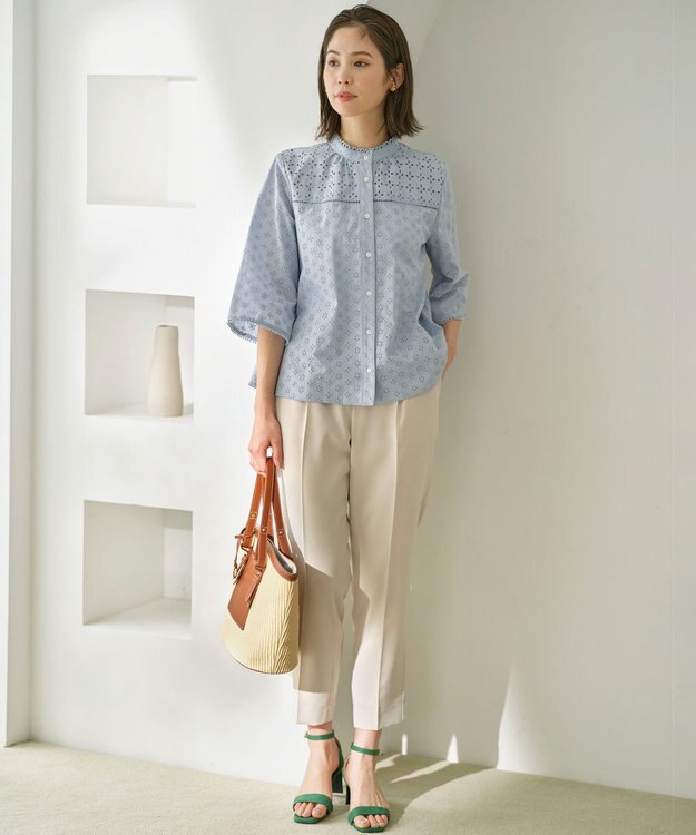 組曲 【WEB限定カラーあり】エンブロイダリーレース フレアスリーブブラウス 【WEB限定】サックス系9