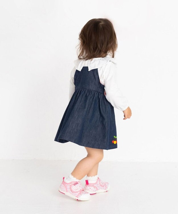 MIKI HOUSE HOT BISCUITS 【70-110cm】 さくらんぼ刺繍 デニム ジャンパースカート 紺