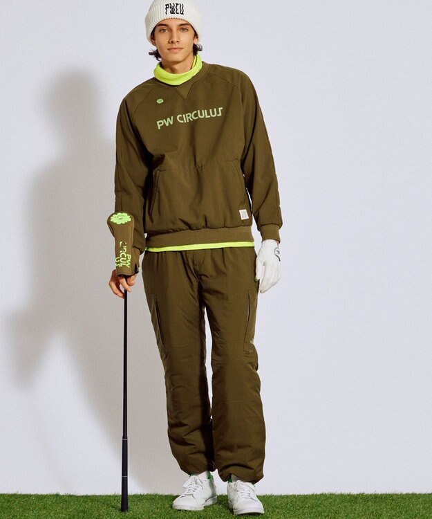 PW CIRCULUS 【3層レイヤー構造ボンディング×中綿キルティング】【MEN】中綿プルオーバー ゴルフ カーキ系