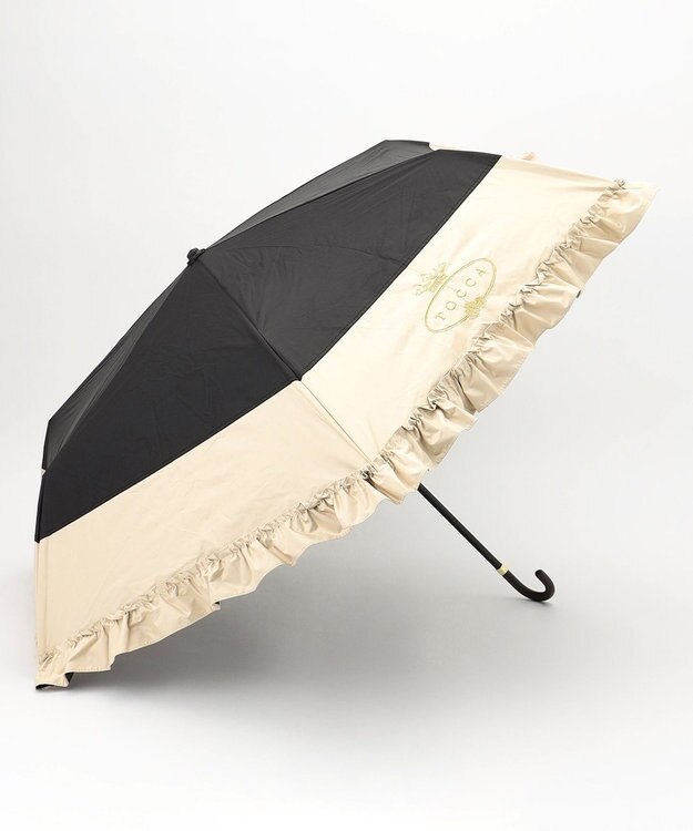 TOCCA 【晴雨兼用・UVカット100%生地】LOGO FRILL UMBRELLA 折り畳み傘 収納バッグ付き ブラック系