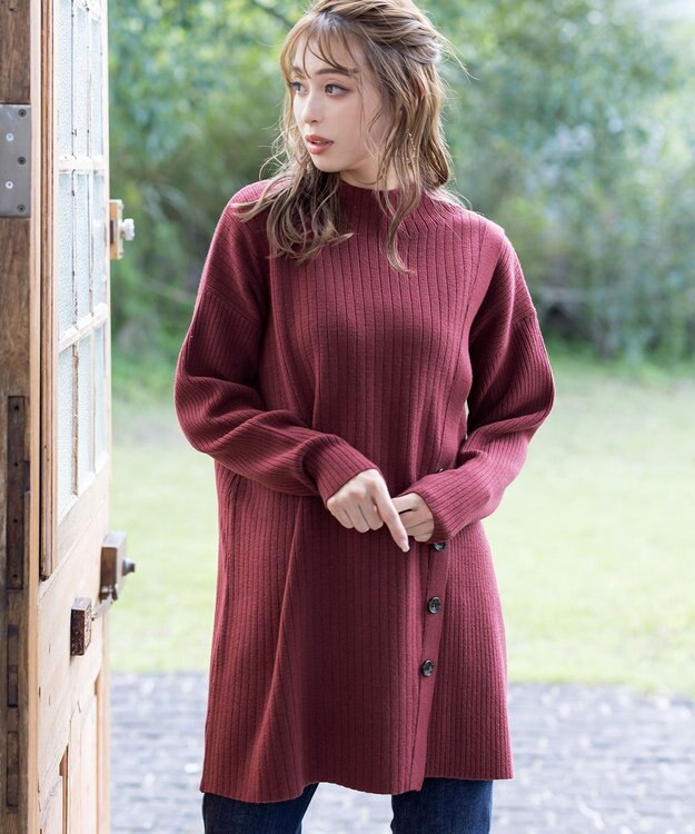 Tiaclasse L 【洗える】1枚でもレイヤード効果のあるサイドボタンチュニック ワイン