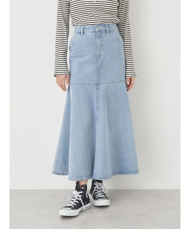 earth music&ecology ペプラムマーメイドデニムスカート Light Indigo