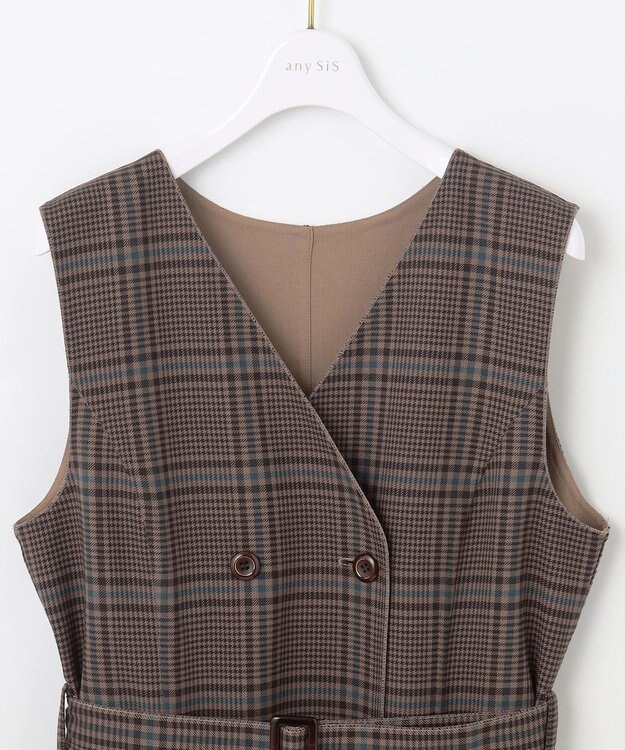 ANY SIS 【美人百花10月号掲載】リバーシブルチェックラップ ワンピース ブラウンチェック×キャメル