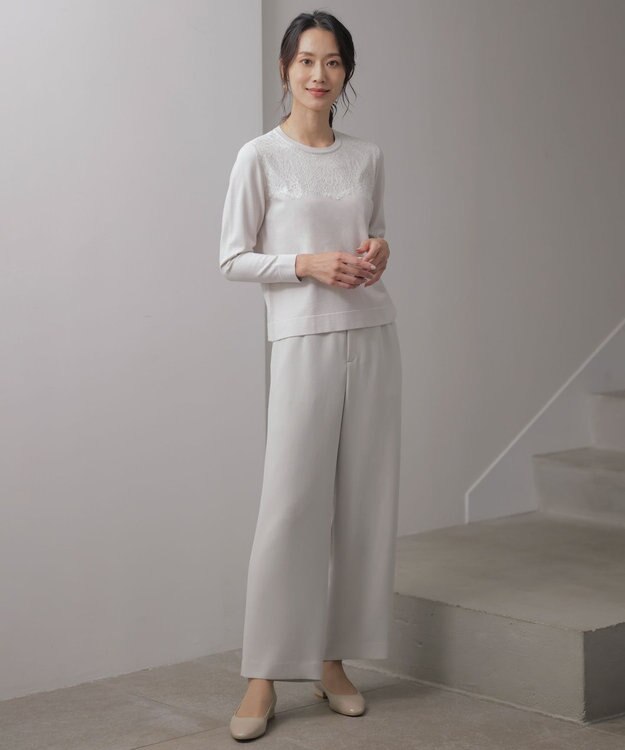 J.PRESS LADIES S 【洗える】DÉCOR レース ニット ライトベージュ系