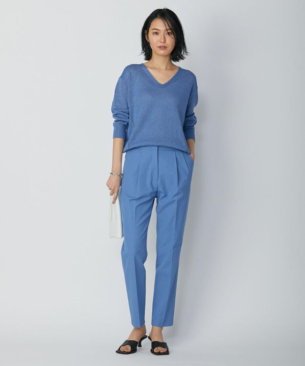 ICB 【WEB限定カラーあり・洗える】ペーパーブレンドシャインニット Vネックプルオーバー スマルトブルー系