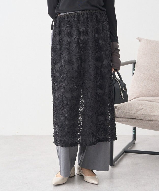 earth music&ecology モールレースラップスカート Black