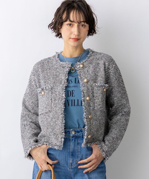 23区 S 【見上愛さん着用/新色追加/GLOW掲載】ツイード ニット ジャケット ライトグレーミックス