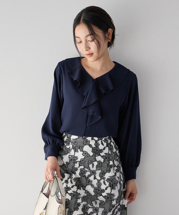 YECCA VECCA ラッフルブラウス Navy