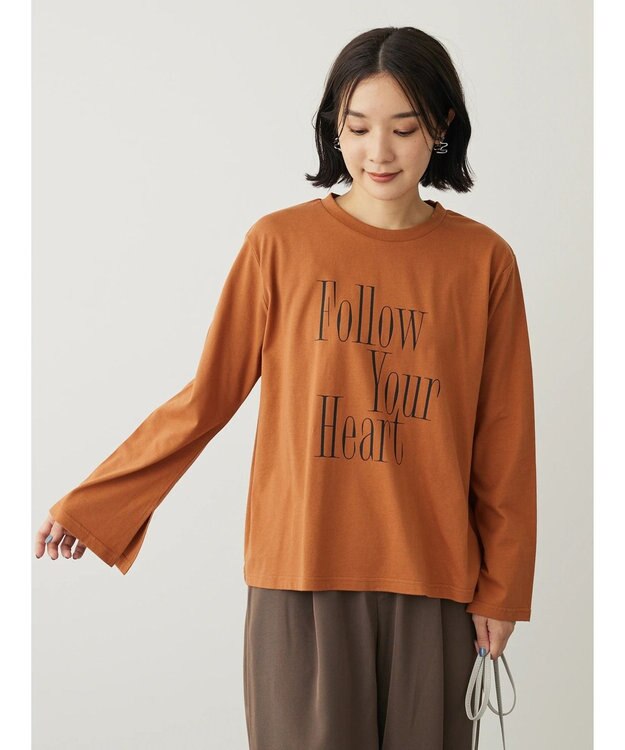 Green Parks ・Ｐｅｔｉｔ　Ｆｌｅｕｒ　ロゴｐｔフレアスリーブロンＴ Brown