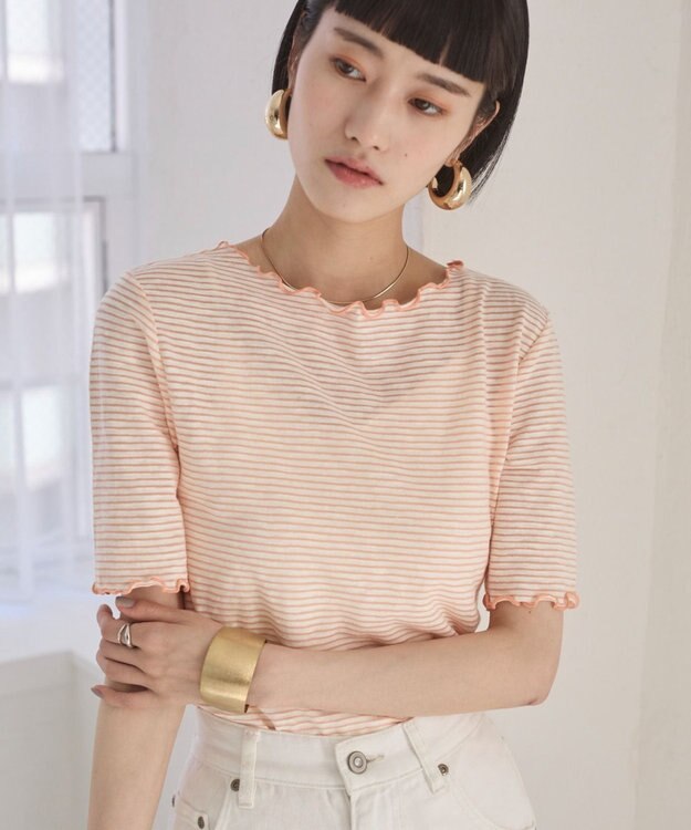 WEGO 【ANGIE VINTAGE】シアーボーダーメロウトップス オレンジボーダー