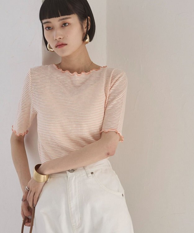 WEGO 【ANGIE VINTAGE】シアーボーダーメロウトップス オレンジボーダー