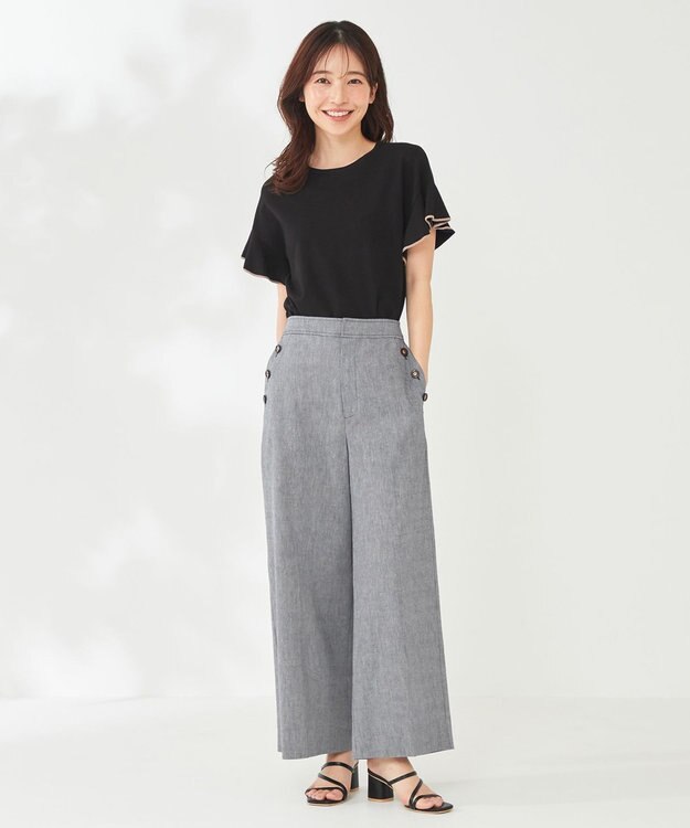 ANY SIS 【洗える】シャンブレーマリン パンツ シャンブレーネイビー