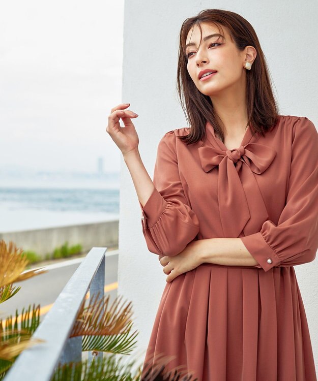 Tiaclasse 【洗える】リボンボウタイワンピース ピンク