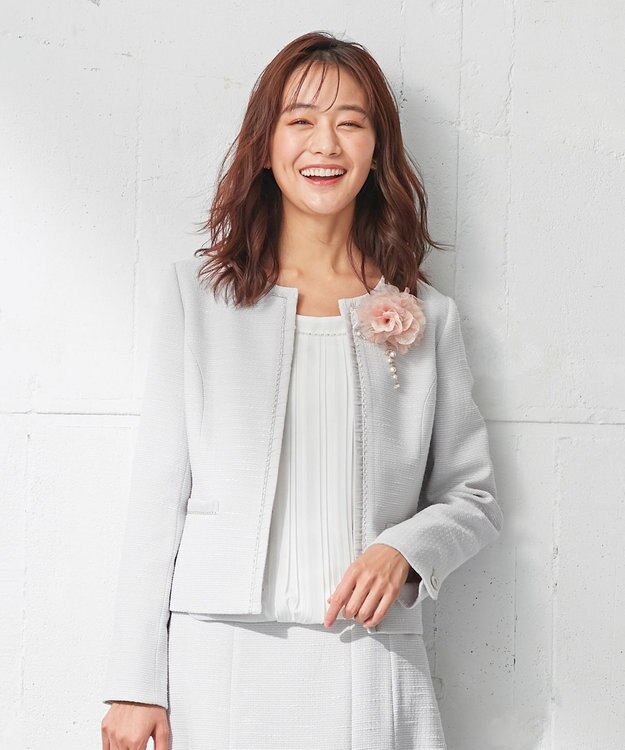 ANY SIS 【セットアップ対応】リップルボーダー ノーカラー ジャケット シャンブレーグレー