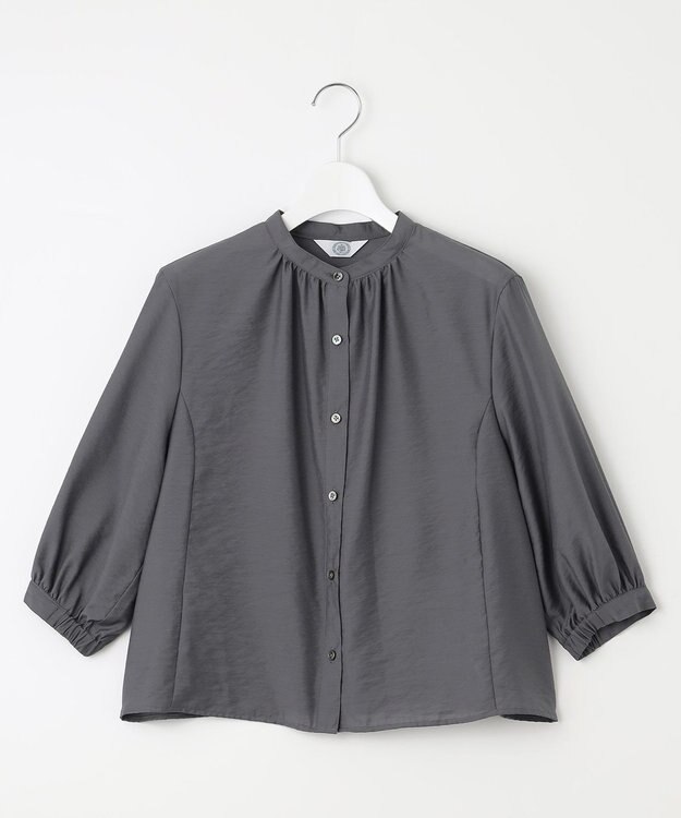 J.PRESS LADIES 【洗える】シアーブライトローン バンドカラー ブラウス グレー系