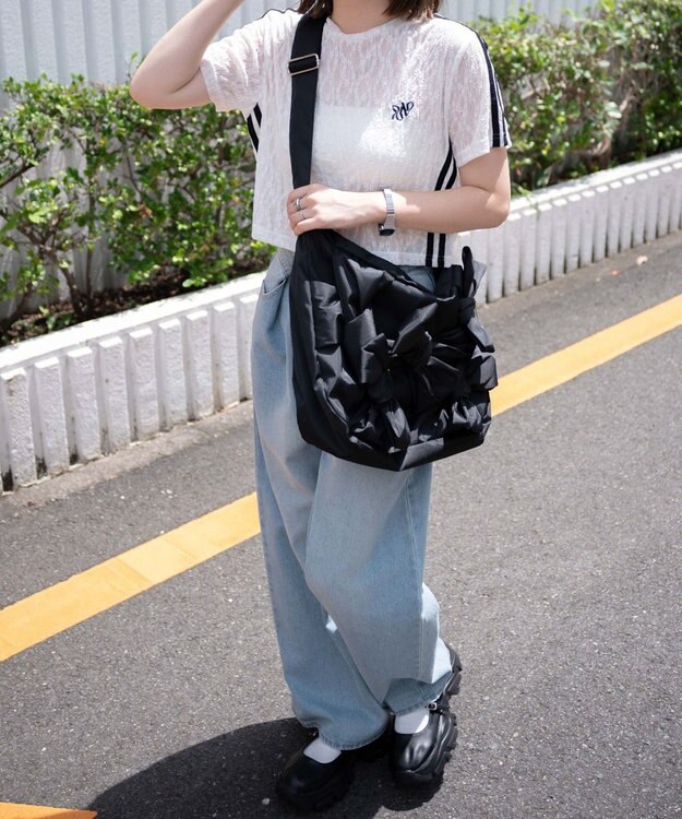 WEGO リボンデザインBIGショルダー ブラック