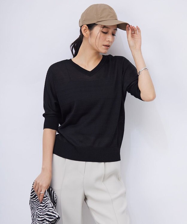 ICB L 【洗える】レーヨンブレンド ドルマンスリーブニット ブラック系