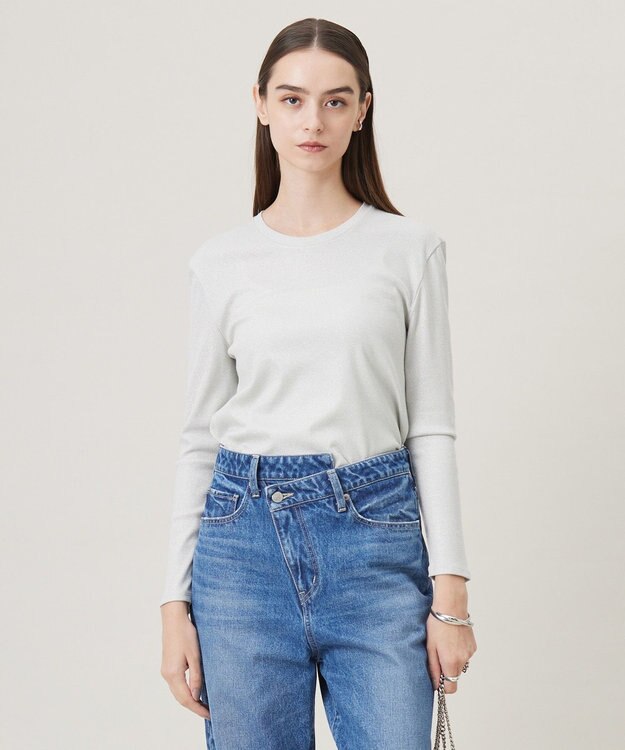 ICB 【洗える】 シャイニーリブテレコ プルオーバー ライトグレー×シルバー系