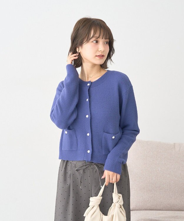 earth music&ecology 【イージーケア】パウダーシャギークルーネックカーディガン Navy