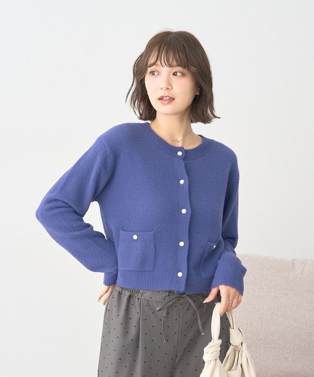 earth music&ecology 【イージーケア】パウダーシャギークルーネックカーディガン Navy