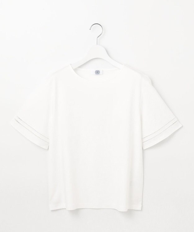 J.PRESS LADIES L 【接触冷感】コットンスムース 刺繍スリーブ カットソー ホワイト系