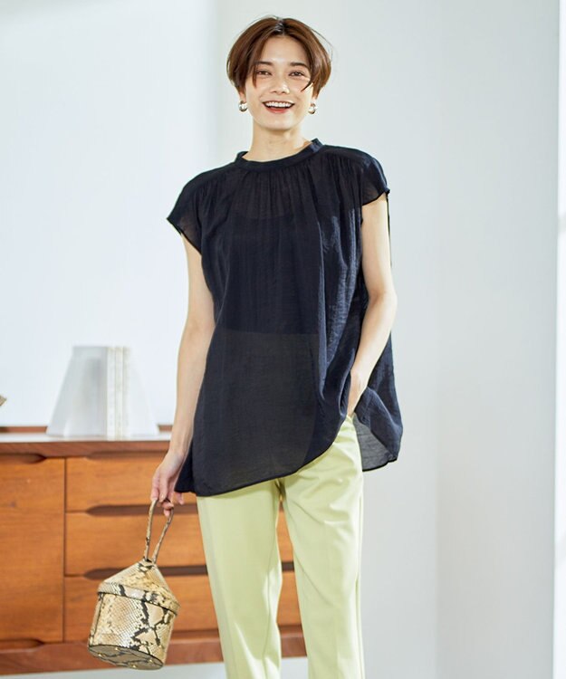 UNFILO 【撥水】ヴィンテージ レーヨン ブラウス ブラック系