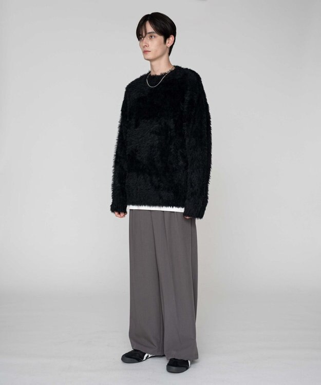 WEGO 【2025秋冬新作/ユニセックス着用ITEM/MLサイズ展開】フェザーニットプルオーバー ブラック