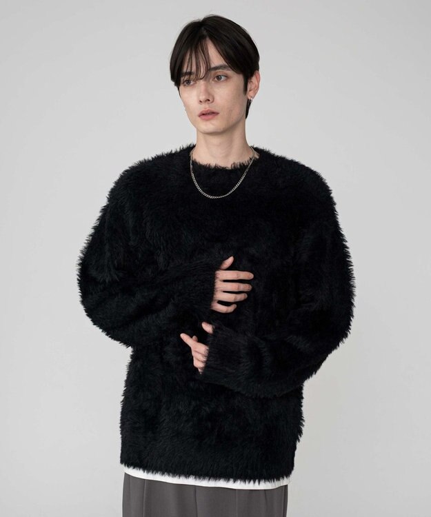 WEGO 【2025秋冬新作/ユニセックス着用ITEM/MLサイズ展開】フェザーニットプルオーバー ブラック