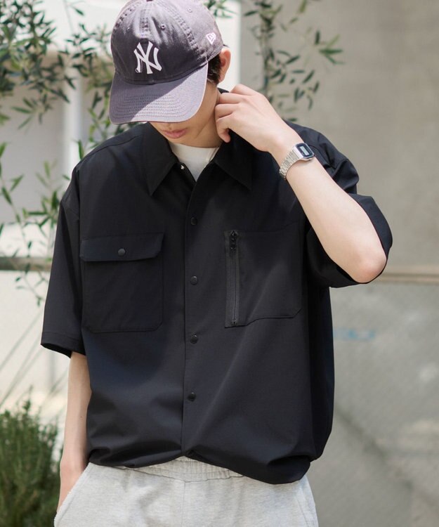 WEGO 【ユニセックス着用ITEM/MLサイズ展開/機能シャツ】リップストップシャツ（SS） ブラック