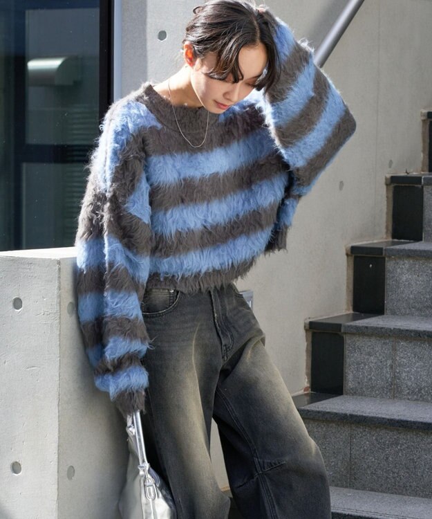 WEGO ファータッチボーダーショートプルオーバー サックス