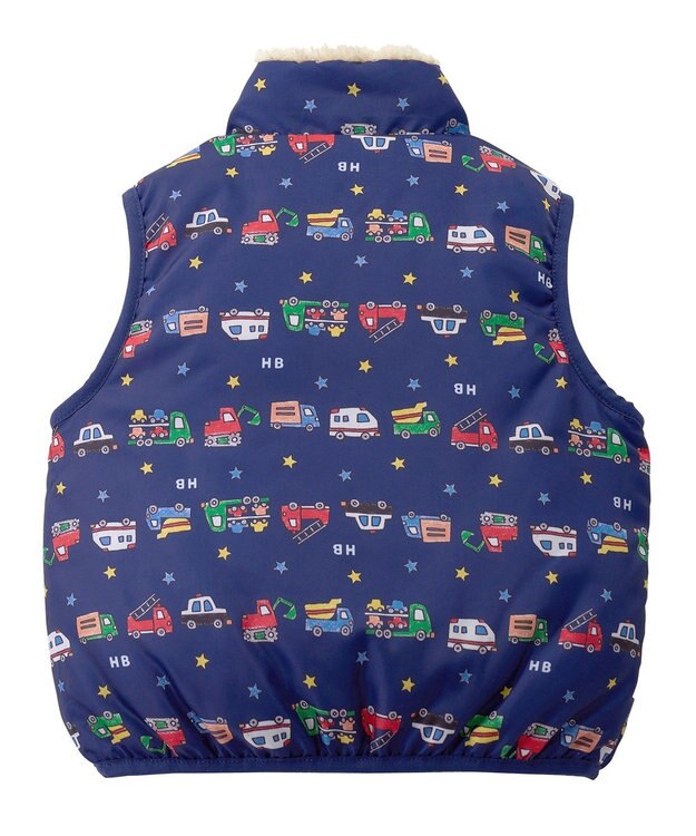 MIKI HOUSE HOT BISCUITS 【80-120cm】 裏ボアフリース リバーシブル総柄ベスト 紺