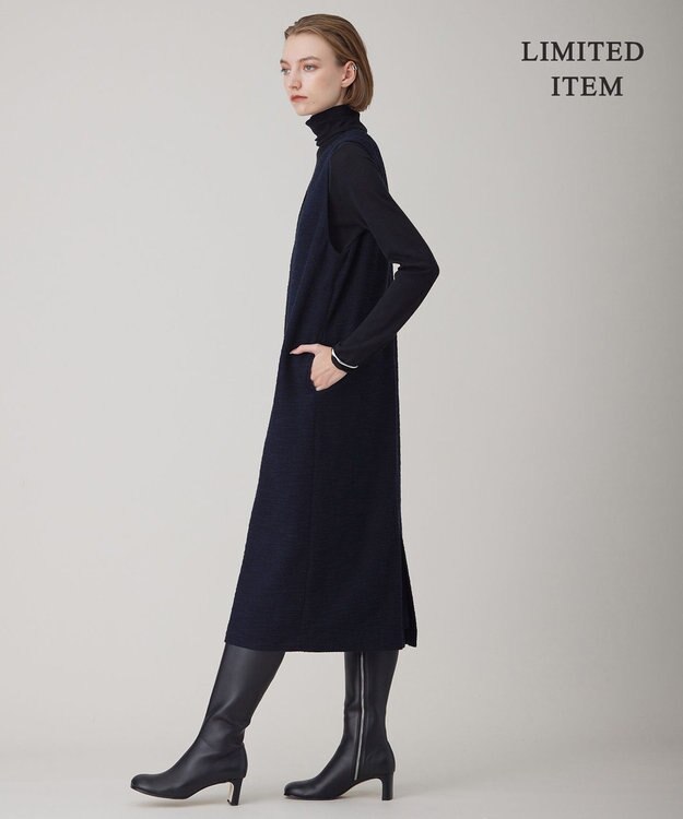 ICB L 【WEB限定・洗える】 ツイードインレイ ジャンパースカート ワンピース ネイビーブルー系