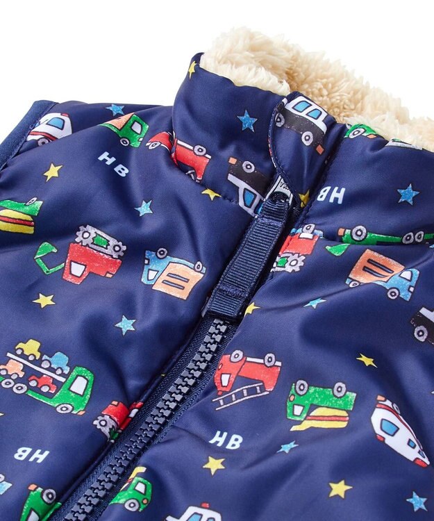 MIKI HOUSE HOT BISCUITS 【80-120cm】 裏ボアフリース リバーシブル総柄ベスト 紺